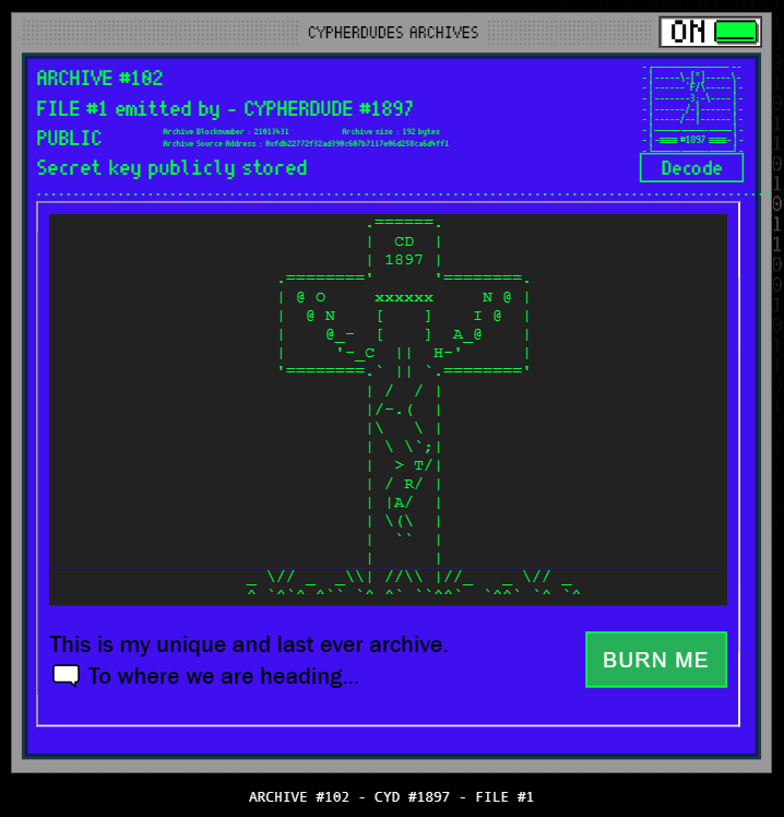 Archive 102, encrypted, stored inside Cypherdude 1897